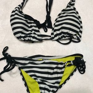 Hurley Black & White Striped Swimsuit